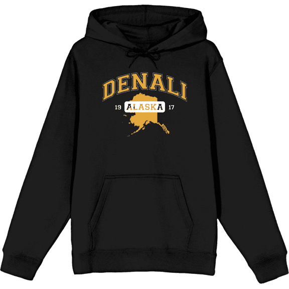 Elevation 7573 Denali, Alaska Adult Black Long Sleeve Hoodie-Medium