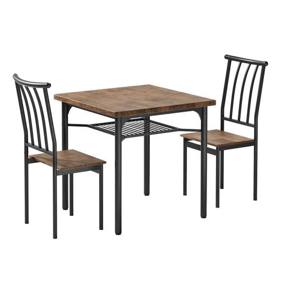 Farmhouse 5-Piece Dining Table Set for 4, Rectangular Kitchen Table with 4 Chairs, Wood Dining Set with Storage Shelf for Dining Room, Kitchen, and Small Spaces, Brown