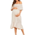thumbnail image 1 of XASZHN Robe Femme Florale à Encolure Carrée Robes Midi Robe de Maternité Enceinte Décontractée Robe Trapèze Longue Fluide à Smocks Rose TTG, 1 of 6