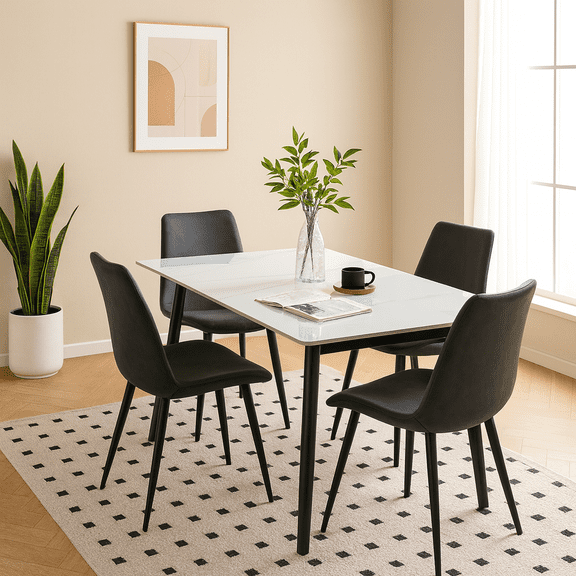 Large Rectangular Table with Strong Metal Base Modern Stone Dining Table For Kitchen 1.4M
