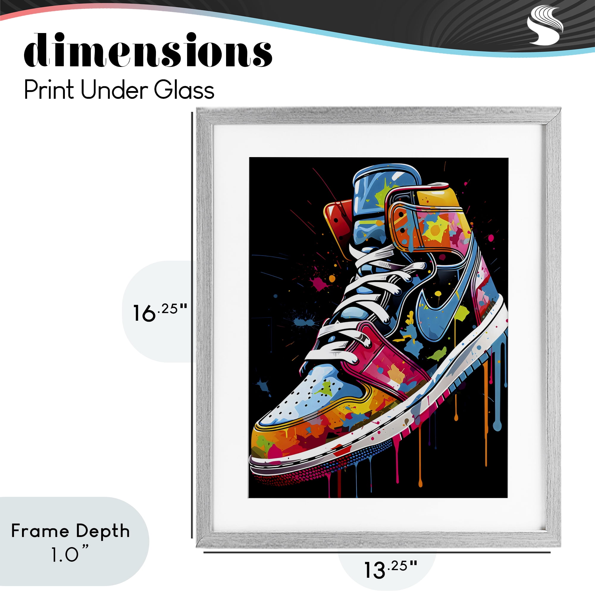 Stupell Industries Graffiti Sneaker on Black Gray Framed Print Under Glass, design by Creative Studio