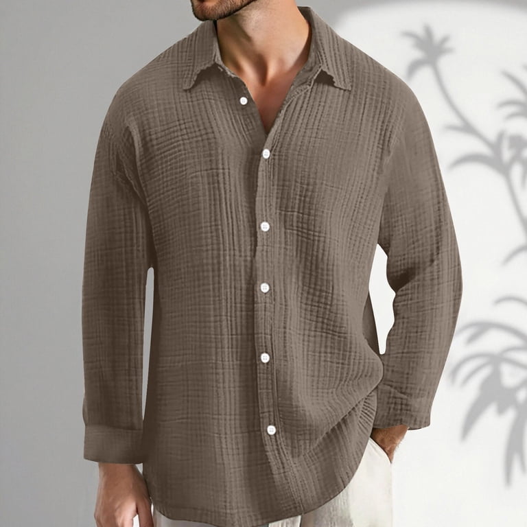 mens fall color dress shirts Washed Corduroy With Button Down Collar Sport Shirt In Fall Grid Plaid Button Up Long Sleeve Shirt, L