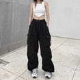 thumbnail image 4 of Streetwear Cargo Pants Women Casual Vintage Baggy Wide Leg Straight Trousers Jogger Big Pockets Oversize Overalls Sweatpants, 4 of 4