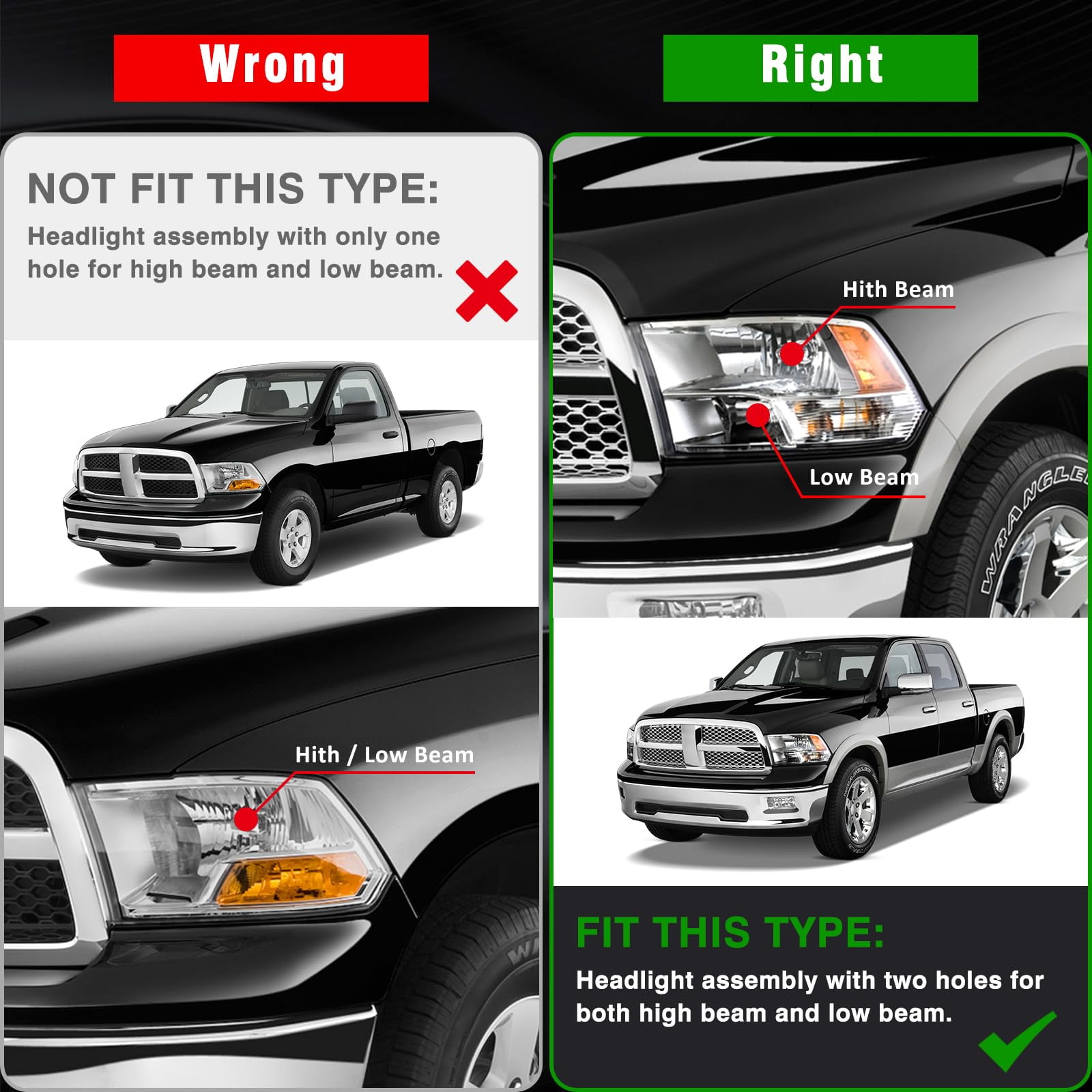 ADCARLIGHTS for 2009 2010 2011 2012 2013 2014 2015 2016 2017 2018 Dodge Ram Headlight Assembly compatible with 09-18 Ram 1500/10-18 Ram 2500 3500 Chrome Housing Amber Reflector Headlamp Replacement