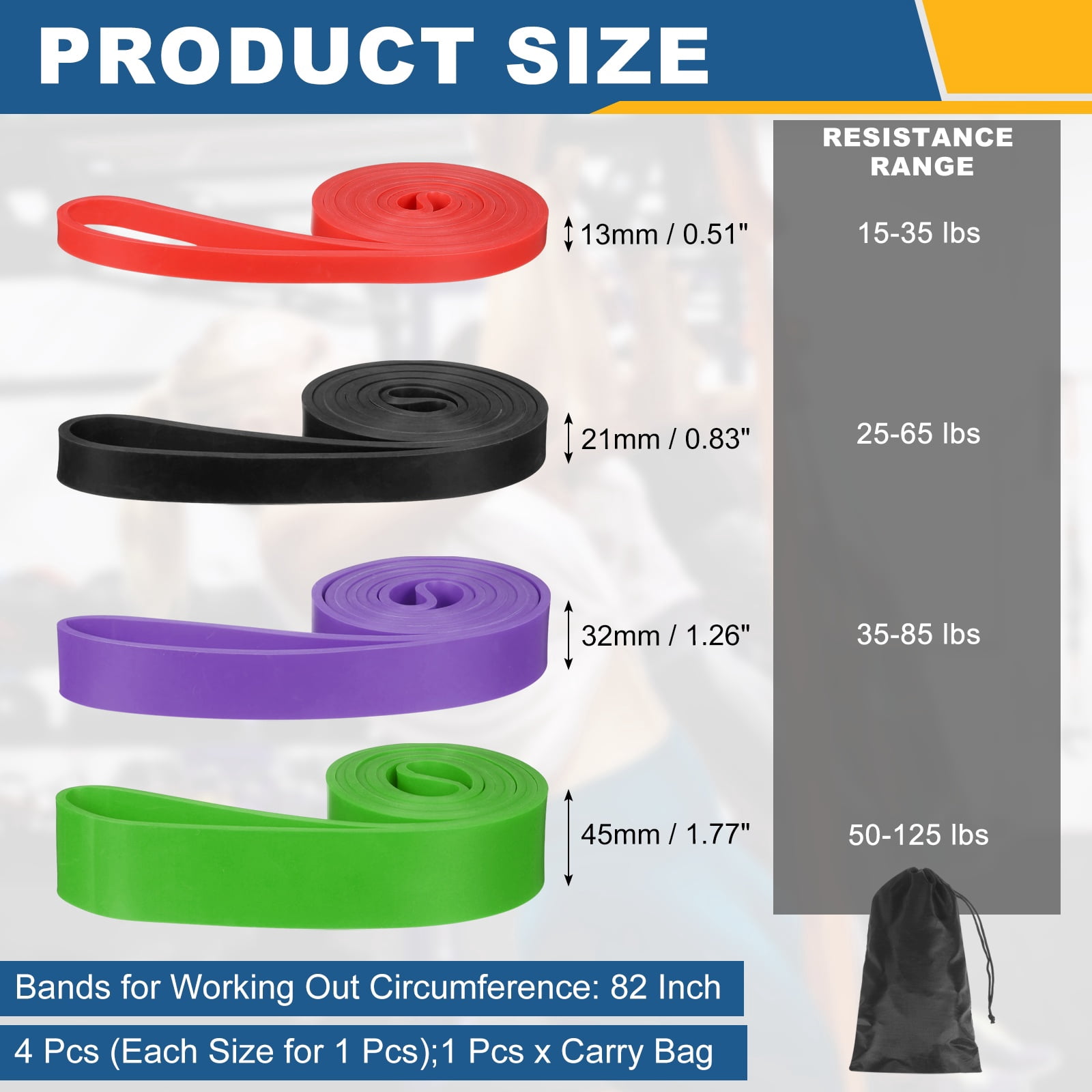 Uxcell Resistance Bands for Working Out, 4 Levels Pull Up Assistance Bands with Carry Bag 4 Pcs & Red/Black/Purple/Green -Fitting for (Home/Gym)