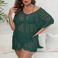 thumbnail image 2 of Penkiiy Swimsuit Cover Ups for Women, V Neck Hollow Out Swim Coverup Crochet Chiffon Summer Beach Cover Up Dress Free Size Green, 2 of 6