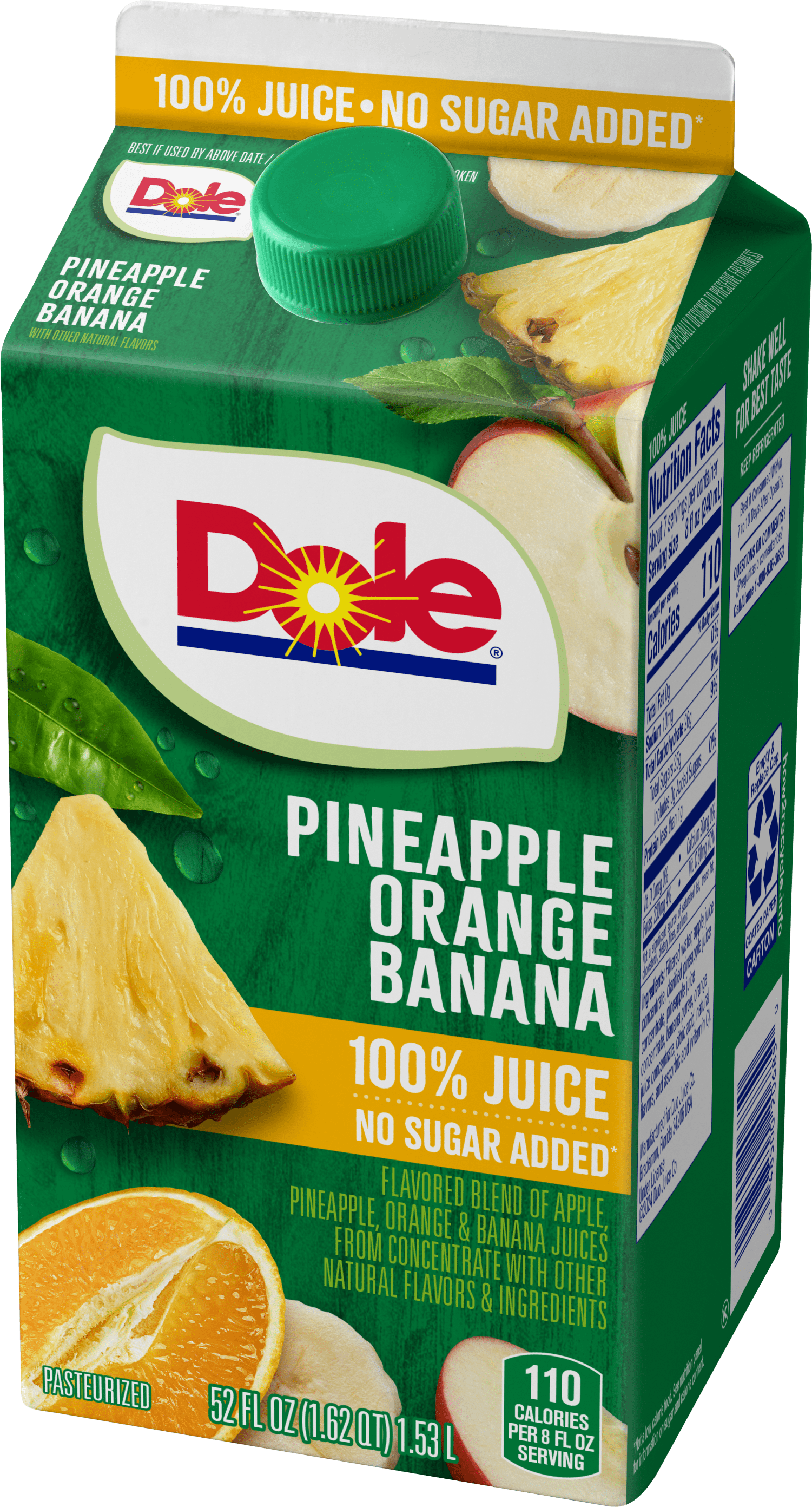 Dole 100% Juice, Chilled Pineapple Orange Banana, 52 Fl Oz