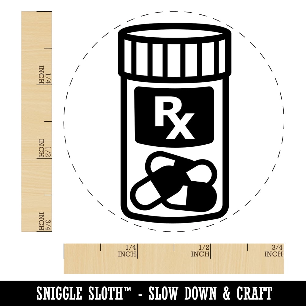 Prescription Pill Bottle Medicine Self-Inking Rubber Stamp Ink Stamper - Black Ink - Small 3/4 Inch