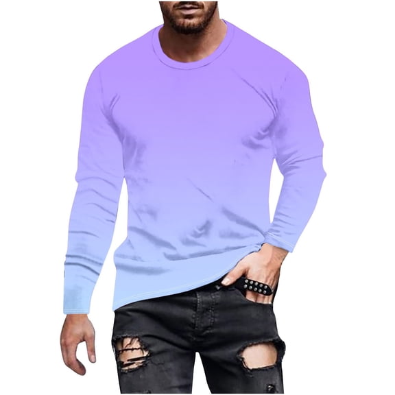 GigrtiJin Plus Size Casual Gradient Color Tops for Men Crew Neck Long Sleeve Baggy Shirt Sweat Proof Quick Dry Sport Blouse