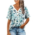 thumbnail image 2 of ClodeEU Womens Print Plus Size Tops 3/4 Sleeve Blouses Shirts ,Casual V Neck Loose Tunic Tops Mint Green,Womens Plus S, 2 of 6