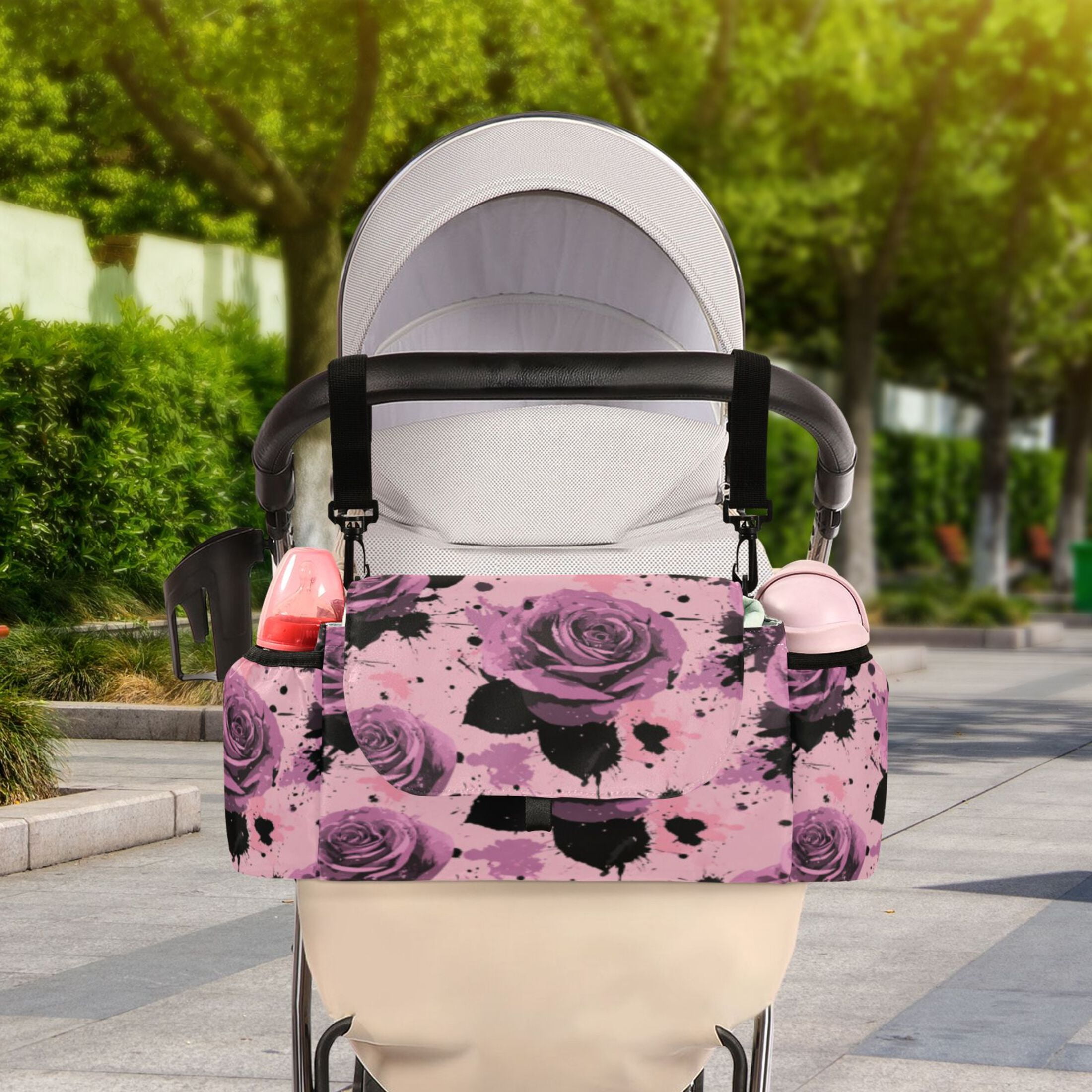 DIXRUYEE Stroller Organizer Blooming Roses Printed