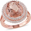 Tangelo 7-3/8 Carat T.G.W. Simulated Morganite and Cubic Zirconia Rose Rhodium-Plated Sterling Silver Double Halo Cocktail Ring