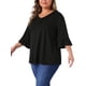 thumbnail image 4 of Blusa elegante casual de mujer plus size con volantes de 3/4 de manga y escote en V, tamaño 3X, color negro, 4 of 6