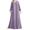 thumbnail image 1 of Xuewenshw Women Middle Solid Color Puff Sleeve Dress Zipper Front Round Neck Elastic Robe Women Long Dress, 1 of 5