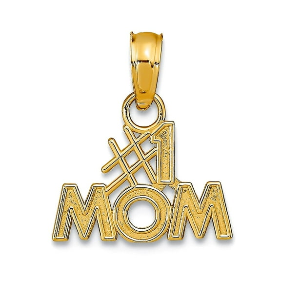 14.5mm 10k Solid Yellow Gold Polished Number 1 Mom Pendant Necklace Pendant for Women - .4 Grams