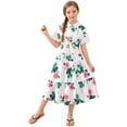 thumbnail image 4 of Girls 2 Piece Outfits Floral Lapel Button Shirts and Skirts Sets Summer Short Sleeve Suits for Kids Green 9-10 Years, 4 of 9