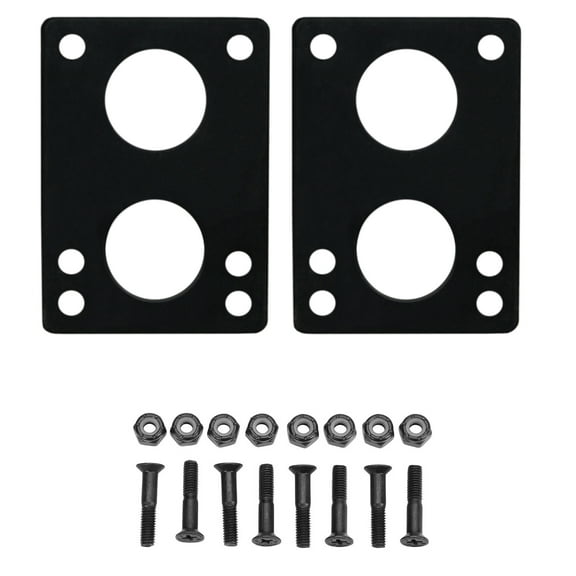 Longboard Riser Pads and Hardware 1/4" (6mm) Black Risers and 1 1/4" Bolts