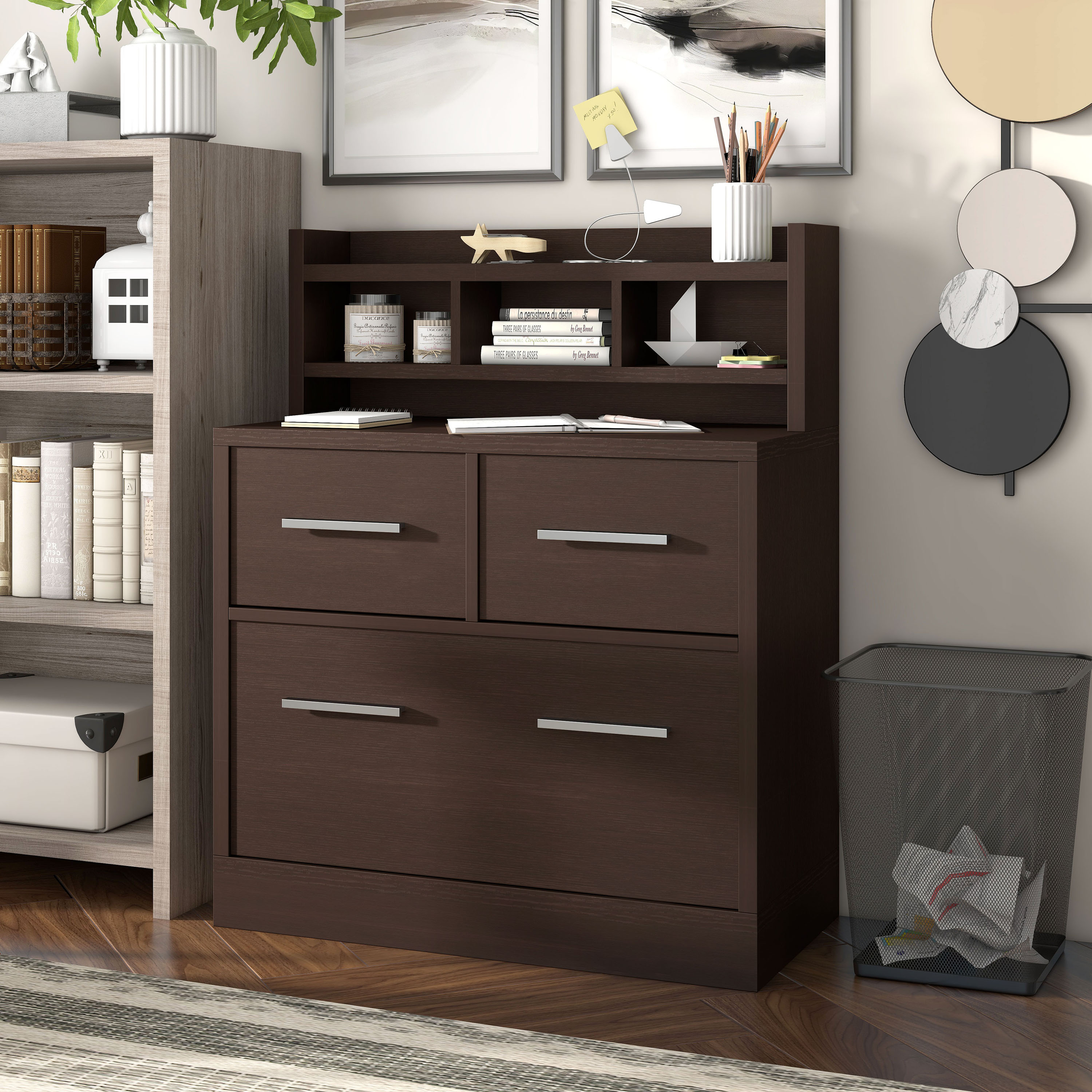 Elm 3-Drawer File Cabinet, Cappuccino