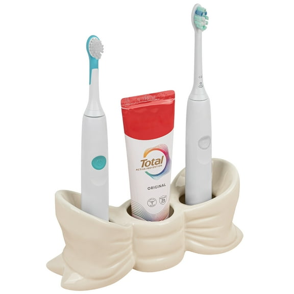 Linkidea Countertop Electric Toothbrush Holder for Bathroom, Bowtie Ceramic Vanity Organizer Stand Compatible with Oral-B iO Series, Philips Sonicare ProtectiveClean (White)
