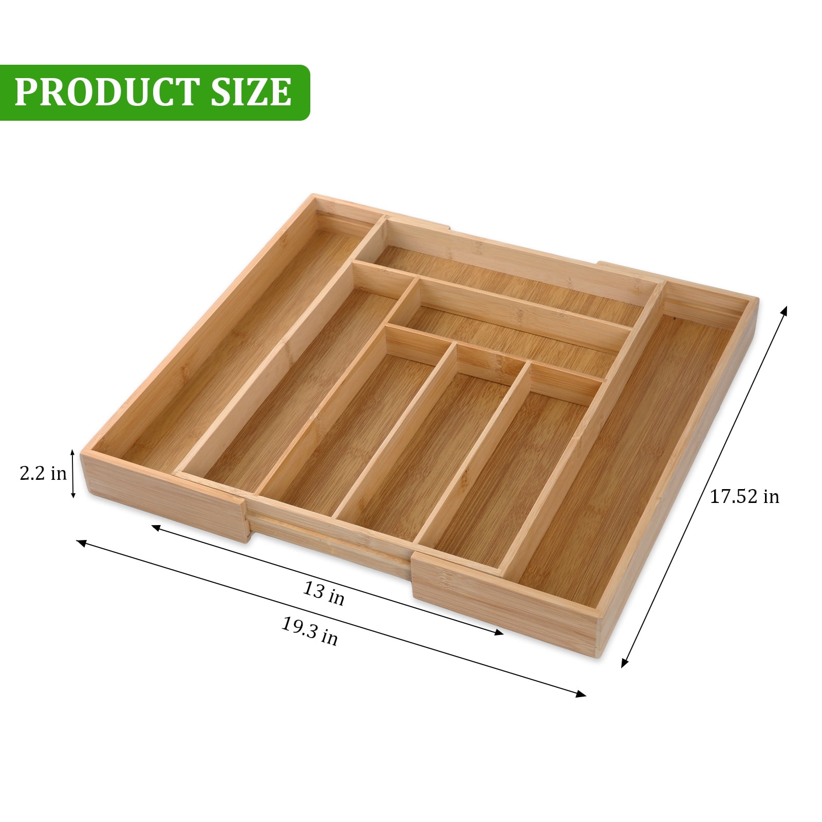 KitchenTrend 8 Slots Expandable Silverware Drawer Organizer, Adjustable Bamboo Kitchen Organizers and Storage