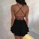 thumbnail image 4 of Vestido midi sexy de color liso y corte ajustado para mujer - Cuello en V, lazo delantero, tirantes finos, espalda abierta - Playa/Fiesta/Cóctel - S-L, 4 of 6