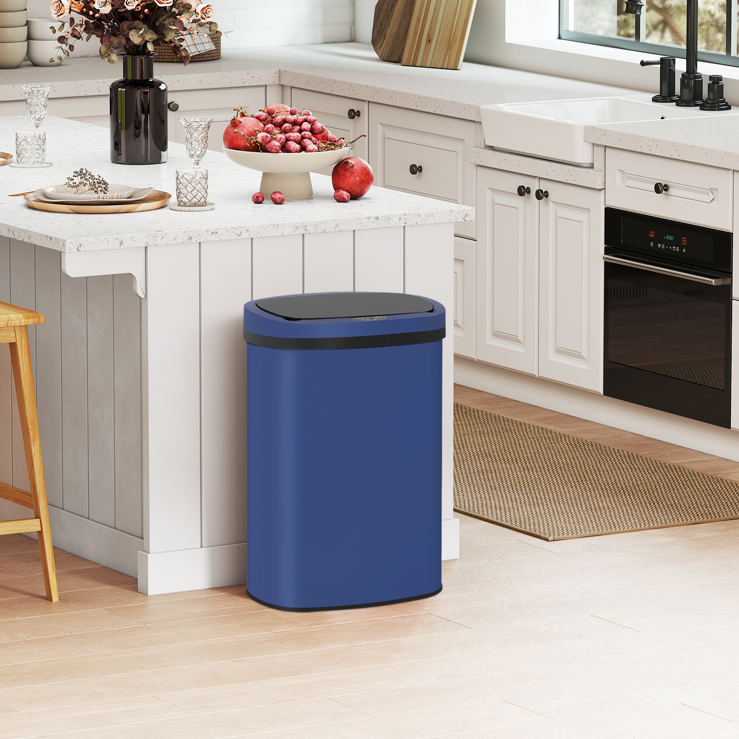 PayLessHere 13Gal Touchless Trash Can - Stainless Steel w/Auto Lid, Deep Blue