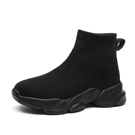 

Boys And Girls Casual Knitted High Top Sneakers Solid Slip-on Comfortable Non-slip Shoes For Outdoor