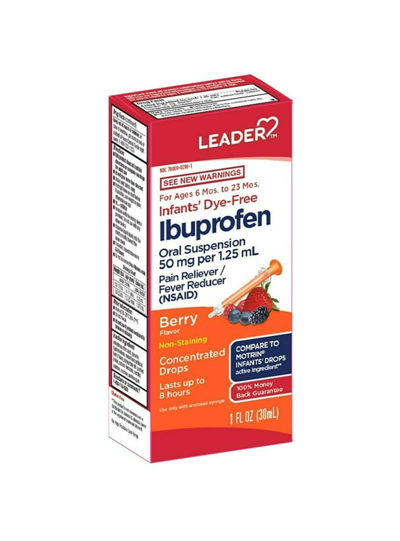 Leader Infants' Ibuprofen Oral Suspension Pain Reliever For Teething, Fever Berry Flavor, 1 oz