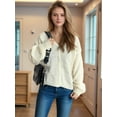 thumbnail image 6 of Women'S Fall Fashion Button Down Cardigan Sweater Loose Casual Cable Knit Sweater Coat White M, 6 of 9
