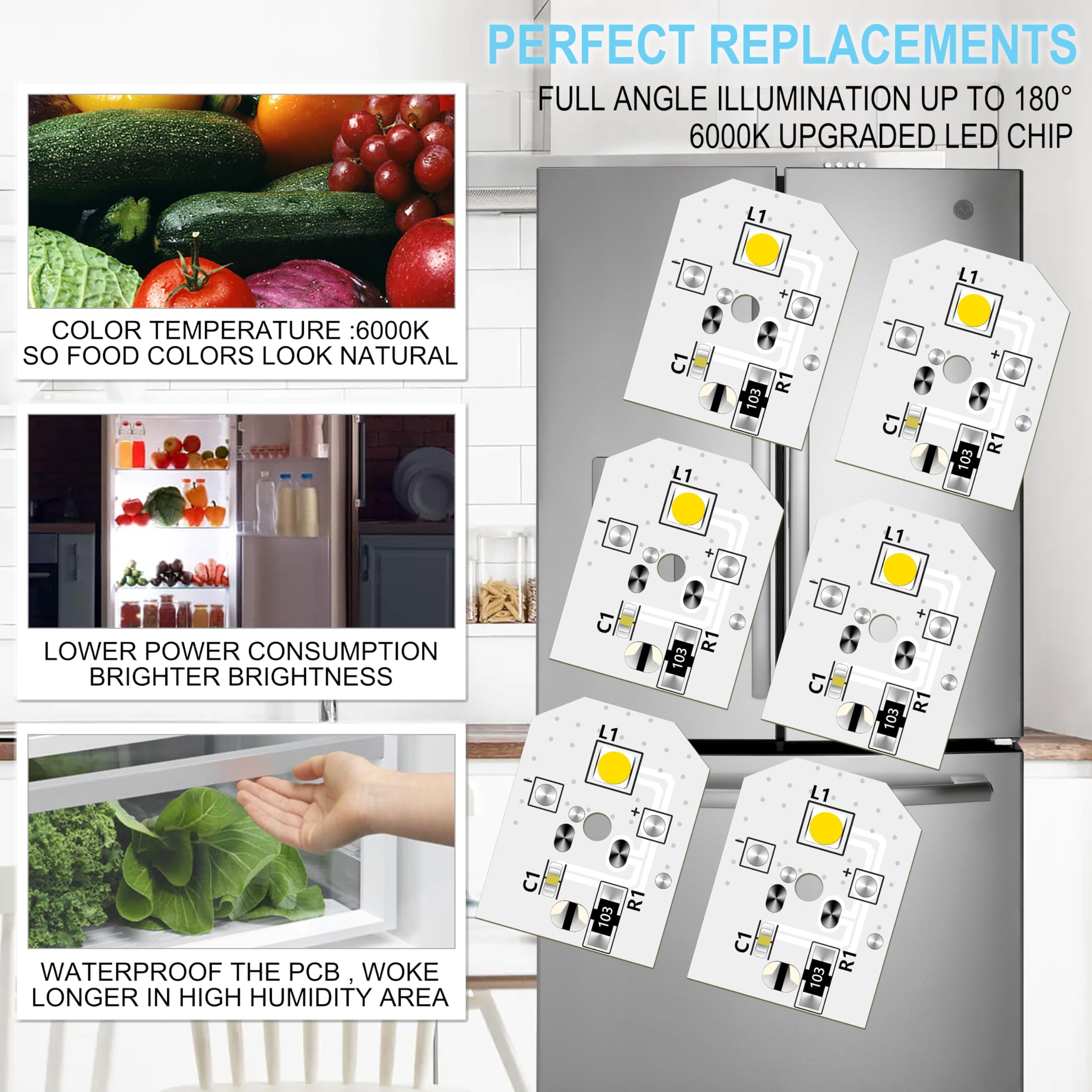 4Pcs WR55X11132 Refrigerator LED Light Compatible with GE Refrigerator Model WR55X25754 WR55X26486 WR55X30602 EAP12172918 4590213 AP6261806 PS12172918, Not-Include Plastic Cover