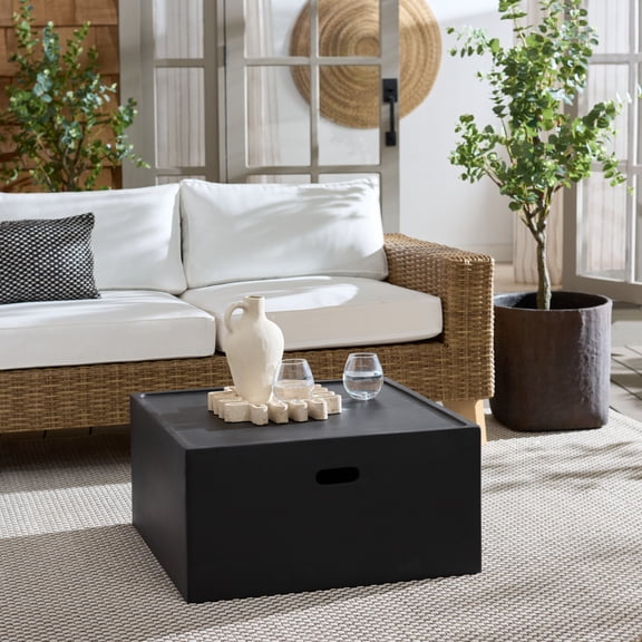 Safavieh Georgia Outdoor Modern Square Polyfiber Coffee Table, Black