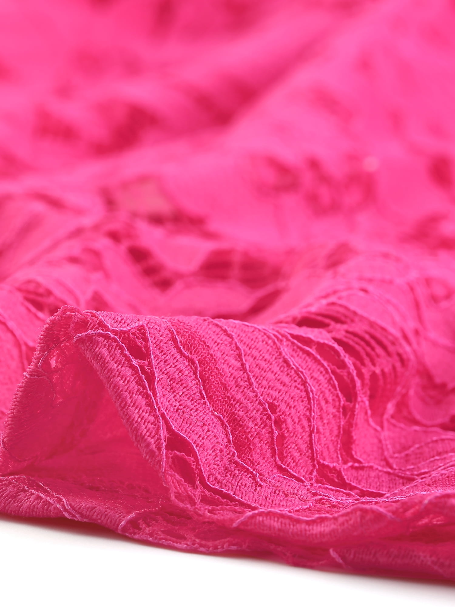 DARING DIVA Women's Ruffled Hem Floral Lace Crop Shrug Cardigan L Hot Pink