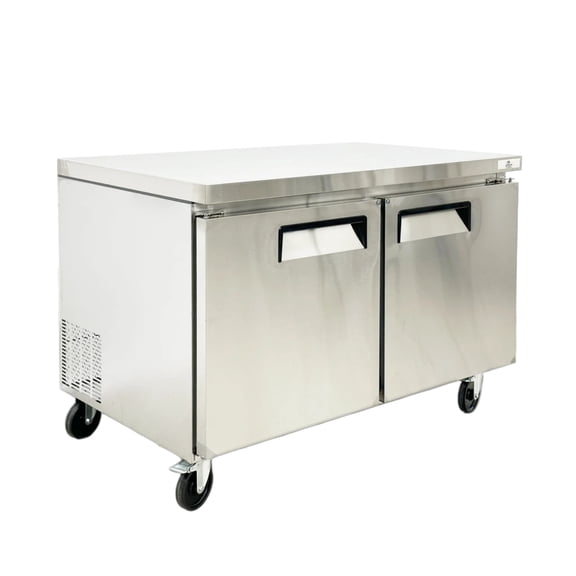 Cooler Depot 48in. 13 cu ft 2 Door Commercial Undercounter Worktop Freezer, Stainless Steel Exterior