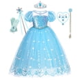 thumbnail image 2 of Vestido de Elsa de Frozen para niños, mangas abullonadas, vestido de baile, disfraces de princesa de fiesta, capa de lentejuelas, ropa de malla para niñas Fivean unisex, 2 of 2