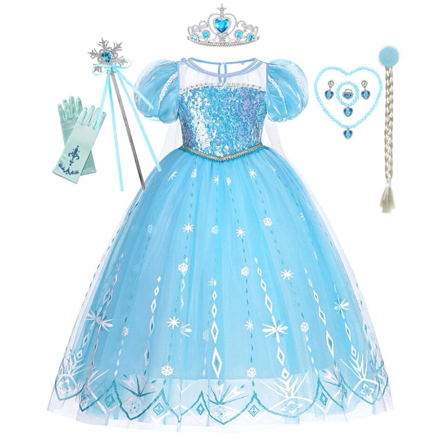 Vestido de Elsa de Frozen para niños, mangas abullonadas, vestido de baile, disfraces de princesa de fiesta, capa de lentejuelas, ropa de malla para niñas Fivean unisex