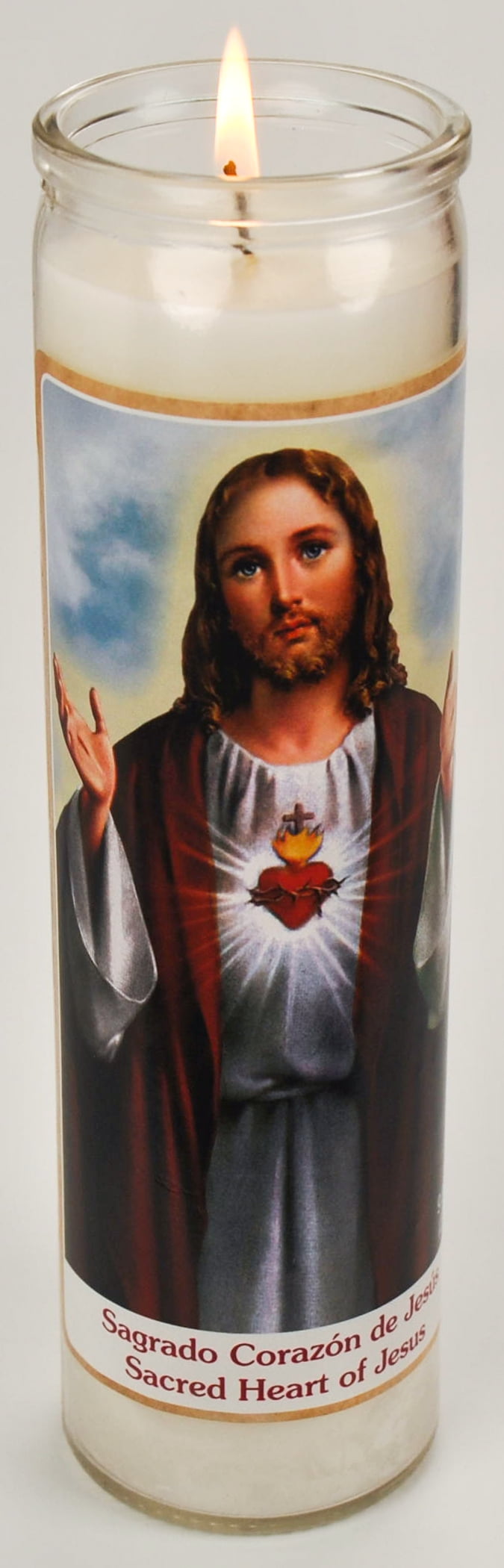 (2 pack) Prayer Candle Sacred Heart White Wax, 8 inch Religious Candle