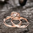 thumbnail image 6 of 10k Rose Gold Morganite Petite Twisted Vine Halo Diamond Moissanite Bridal Set 10mm 5.75 Carat Caushion Cut Engagement Ring, 6 of 7