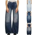 thumbnail image 1 of Women's Jeans, Solid Color Pants with Button Zipper Pockets, Straight Leg Trousers, Casual Daily Wear, Stretchy Denim, Work Office, Lounge, Commuting Essentials,Light Blue XL, 1 of 7