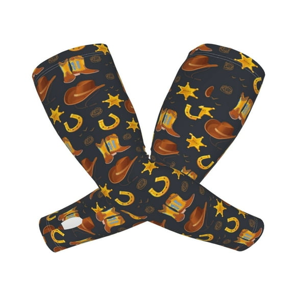 KLL Wild West Golden Horseshoe Pattern UV Sun Protection Arm Sleeves for Men & Women,UPF 50 Cooling Sports Sleeve Compression Arm Sleeves Golf Basketball Arm Sleeves