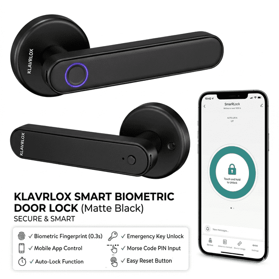 KLAVRLOX - The Smart Door Lock with Fingerprint, Code Entry, Physical Key, & App Control