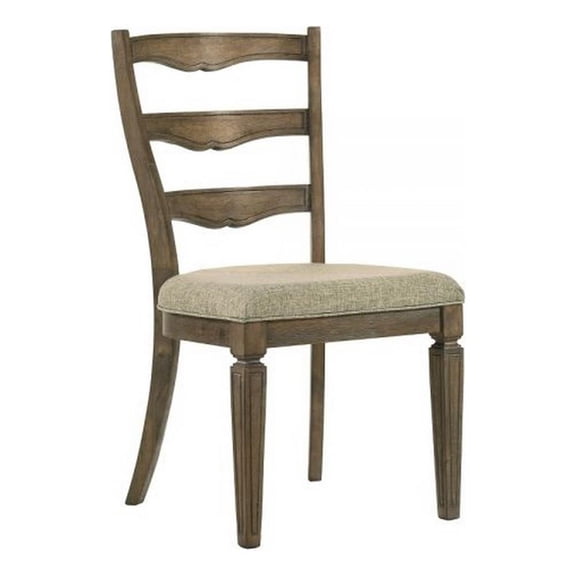 Benjara Stacy 19" Dining Chair (Set of 2)- Fabric Upholstery- Weathered Oak