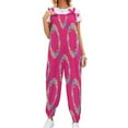 thumbnail image 5 of Pink Background Rainbow Star Wreaths Pattern Womens Casual Baggy with Pockets Trousers Casual Jumpsuit Sleeveless Suspender Overalls Romper, 5 of 8