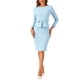 thumbnail image 1 of Vestido de trabajo midi ajustado de peplum para mujer Inspire Chic, cuello redondo, de manga larga, cintura alta, color azul cielo, talla S, 1 of 5