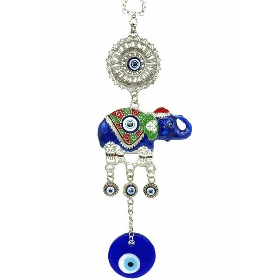 Turkish Blue Evil Eye with Lucky Elephant Amulet Hanging Wall Art Decor Blessing Gift-CL12