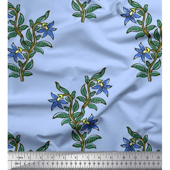 Soimoi Polyester Crepe Fabric Leaves & Floral Block Fabric Prints by Yard 42 Inch Wide