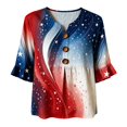 thumbnail image 4 of Gsakboxl Tops for Women Casual Independence Day American Flag Star Pattern Notch V Neck 3/4 Sleeve Peplum Hem Patriotic Blouse Fashion Daily Top Red 3XL, 4 of 4