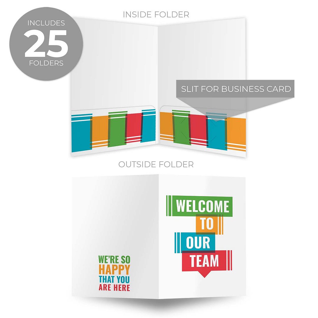 Welcome To Our Team Folders / 25 Colorful Employee Pocket Folders / 9" x 12" New Member Greeting Folder Pack / Made In The USA