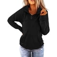 thumbnail image 3 of Womens Long Sleeve Lapel Shirt Plain Fall Tops Casual Pullover Button Up Sweatshirt With Pockets, 3 of 4
