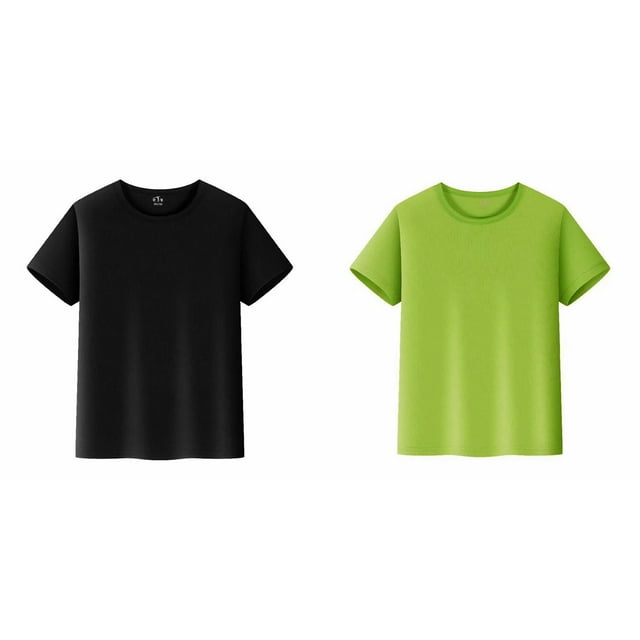 Lot de 2 (Vert 1 Pce et Noir 1 Pce) Multipack Hauts 10/12 T-Shirts Courts Petit Paquet Manche Uni Haut T-Shirts Garçon & Fille Unisexe Enfants Col Rond T-Shirt