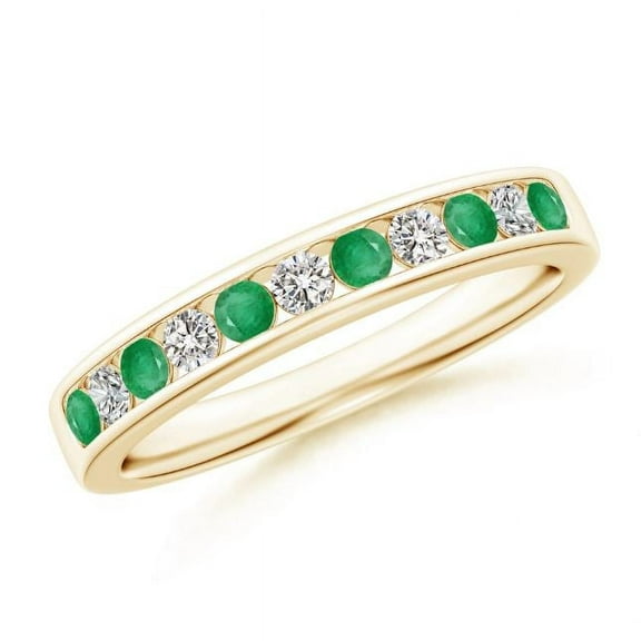 Round Shape Green Emerald CZ Diamond Eternity Band Ring Women 925 Sterling Silver Yellow Gold Plated May Birthstone Christmas New Year Gift Gemstone Jewelry